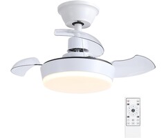 Deckenventilator mit Licht, 60cm, Modern, Einziehbar, 6 Geschwindigkeiten, Weiß