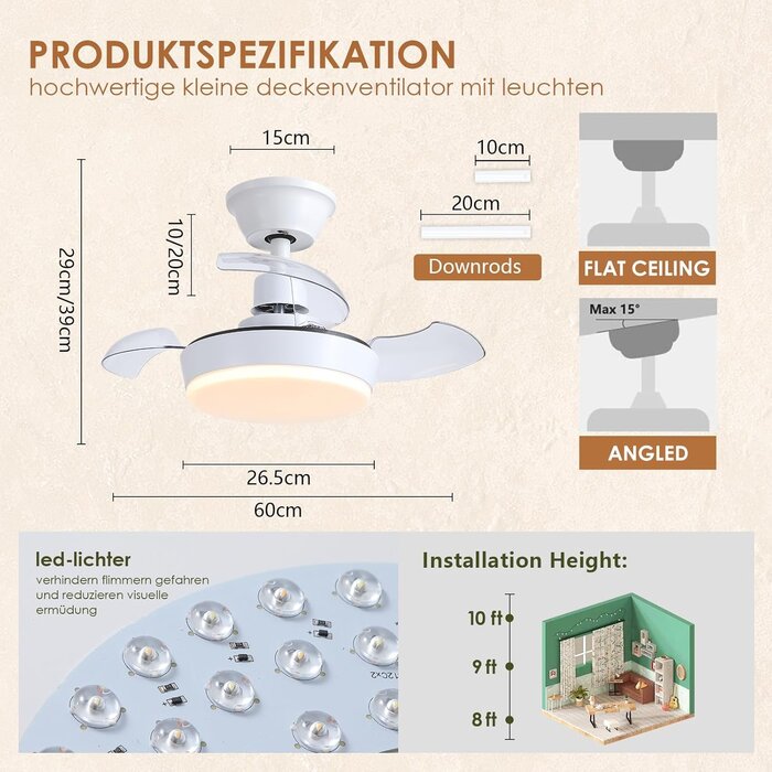 Moderner Deckenventilator mit Licht, 60cm - Jetzt bis zu 30% günstiger!
