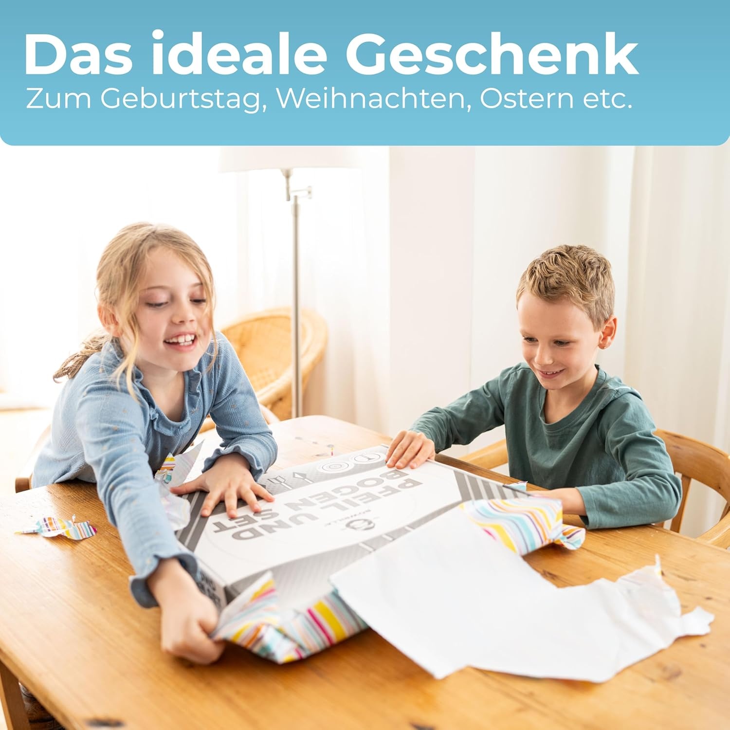 Kinder Bogen- und Pfeilset aus Holz mit 4 Saugnapfpfeilen, Zielscheibe und Köcher – Lernspielzeug für Kinder ab 5 Jahren, für drinnen und draußen