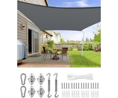 Sonnensegel Rechteckig 2x3m, Anthrazit - Atmungsaktiv, 95% UV-Schutz, inkl. Edelstahl-Montageset