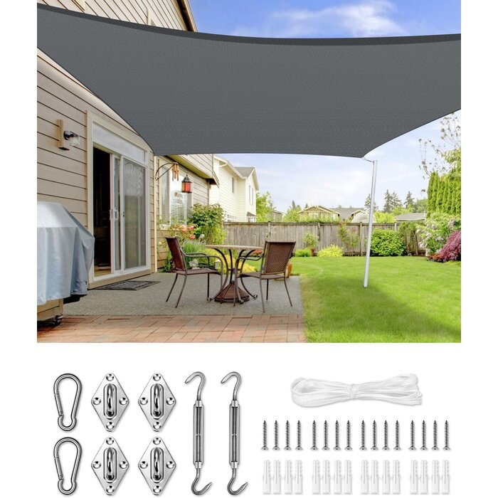 Sonnensegel Rechteckig 2x3m, Anthrazit - Atmungsaktiv, 95% UV-Schutz, inkl. Edelstahl-Montageset
