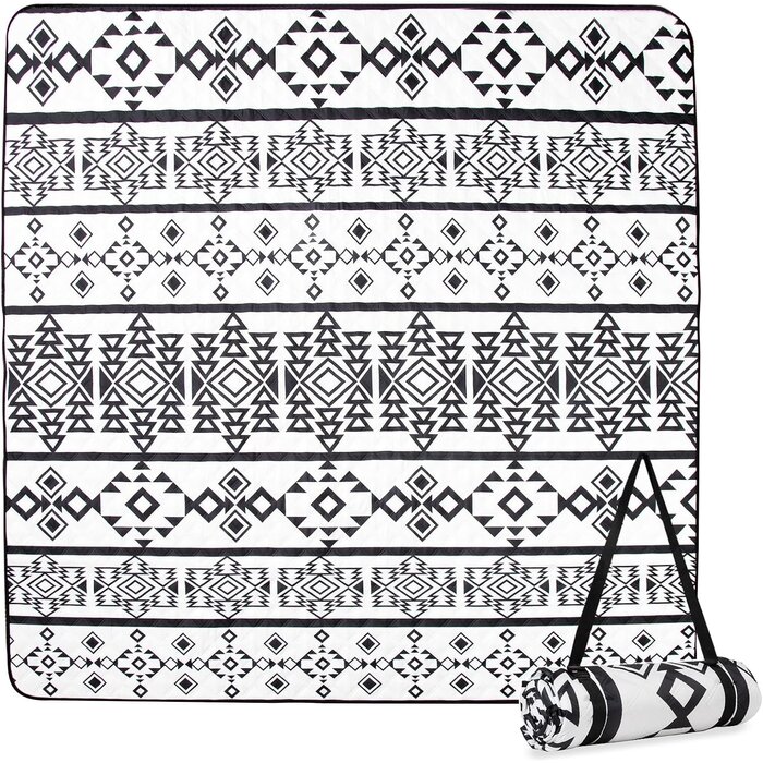 Wasserdichte Picknickdecke, 200x200cm, Strandmatte, faltbar, tragbar, für Park & Outdoor (Schwarz-Weiß)