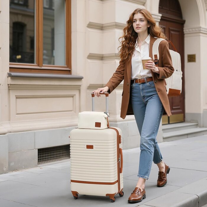 COOLIFE ABS Hartschalen-Koffer-Set mit Rollen, TSA-Schloss, Rucksack & Kulturtasche, Medium 3-teilig, Grau/Pink, Klassisch