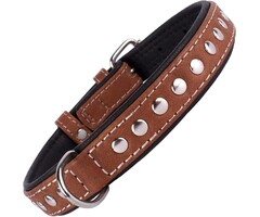 Leder Hundeleine mit Nieten - Braun/Schwarz - Verstellbar