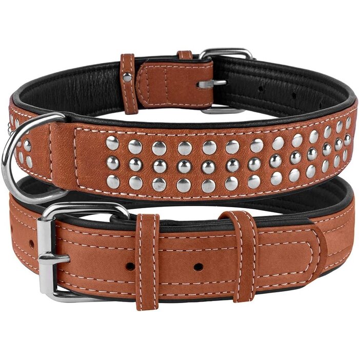 Leder Hundeleine mit Nieten - Braun/Schwarz - Verstellbar