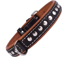 Nieten-Lederhalsband für Hunde – Schwarz/Braun, Leder, Handgefertigt – Größen S, M, L