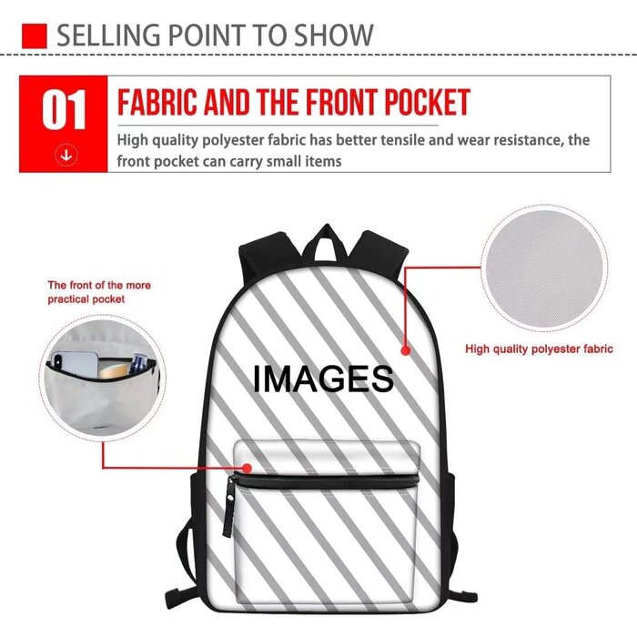 Kinder Rucksack Set 3-teilig: Rucksack, Brotdose, Federmäppchen - Sport Basketball Design - Polyester