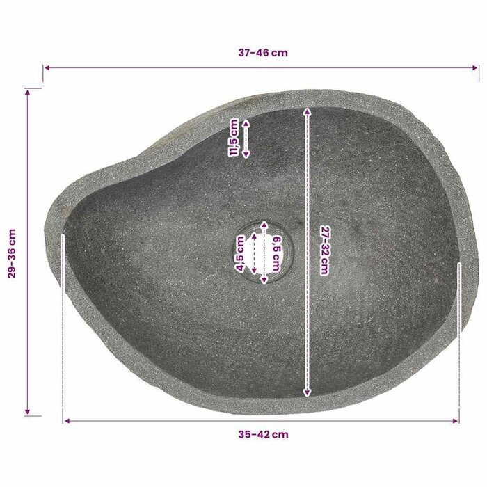 Waschbecken aus ovalem Flussstein (37-46)x(29-36) cm - Unikat für Ihr Bad