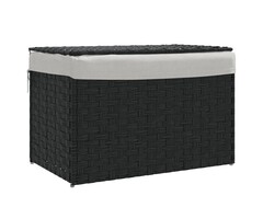 Wäschekorb mit Deckel, 55,5 x 35 x 34 cm, Polyrattan, Schwarz