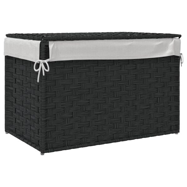 Wäschekorb mit Deckel, 55,5 x 35 x 34 cm, Polyrattan, Schwarz