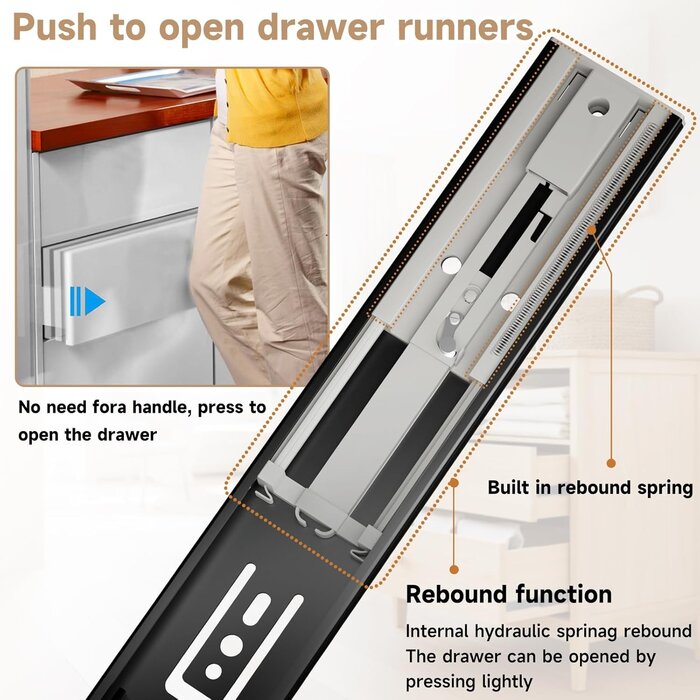 Push-to-Open Schubladenschienen 350mm, 45kg, Schwarz - Bis zu 35% Rabatt!