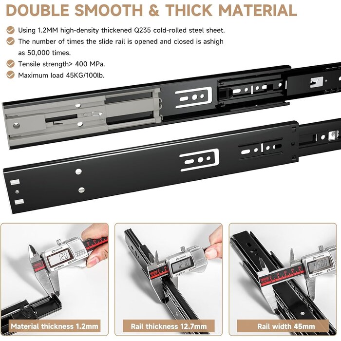 Push-to-Open Schubladenschienen 350mm, 45kg, Schwarz - Bis zu 35% Rabatt!