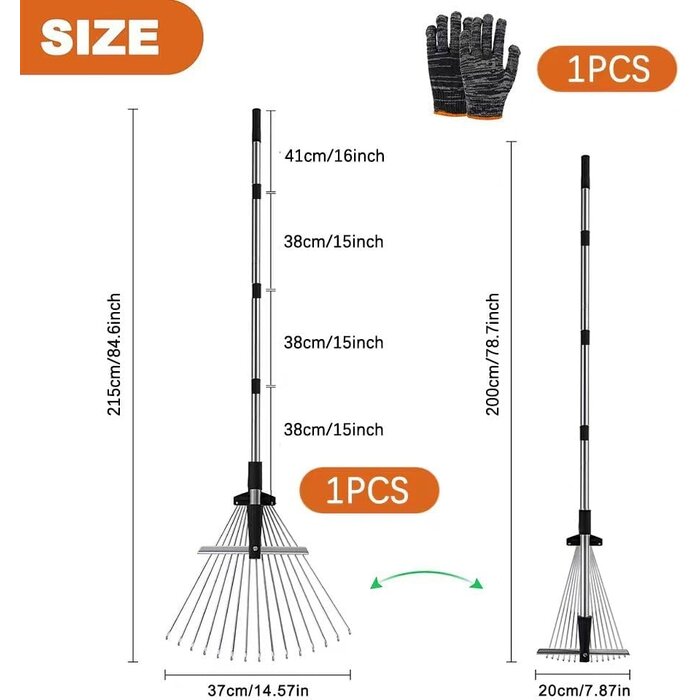 Teleskop-Laubrechen mit Stahlzinken | Bis zu 35% Outlet-Rabatt sichern!