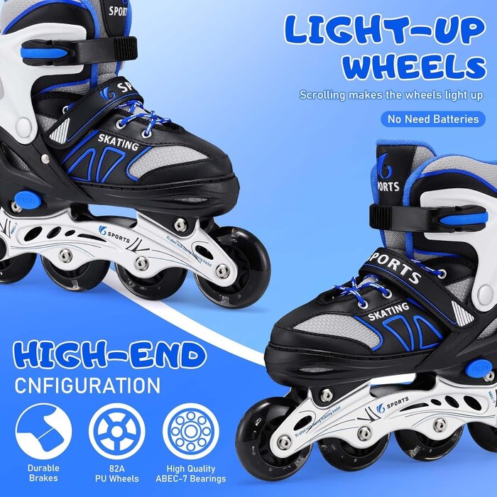 Verstellbare Kinder-Inlineskates mit Leuchtrollen für Anfänger - bis zu 35% reduziert!