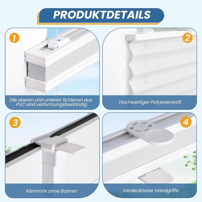 Plissee Faltrollo Klemmfix, 70x130cm Weiß - bis zu 35% reduziert!