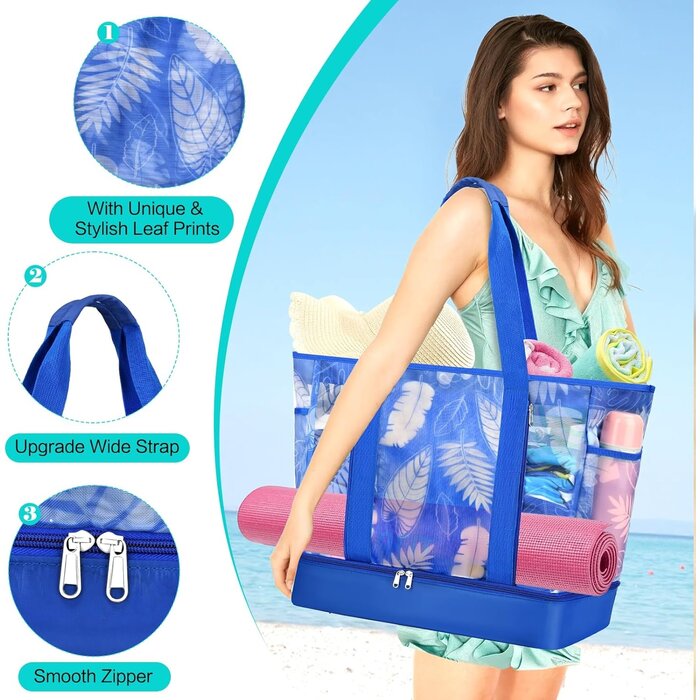 Große 45L Strandtasche mit Netz & Kühlfach - Jetzt bis zu 35% günstiger!