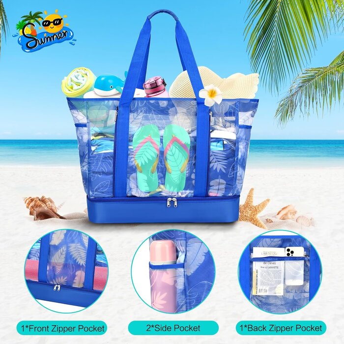 Große 45L Strandtasche mit Netz & Kühlfach - Jetzt bis zu 35% günstiger!