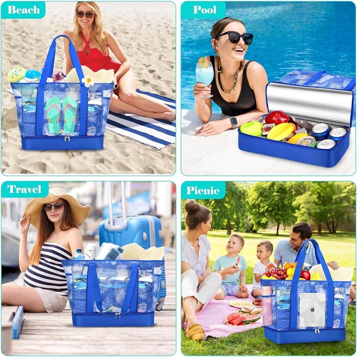 Große 45L Strandtasche mit Netz & Kühlfach - Jetzt bis zu 35% günstiger!