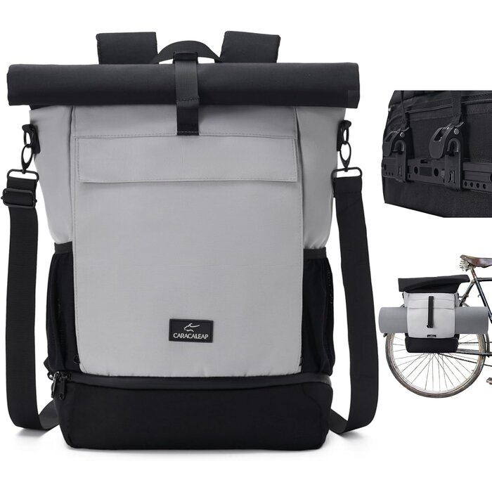 Fahrradtasche 2-in-1: Rucksack & Gepäckträgertasche, Grau - Bis zu 35.0% reduziert!