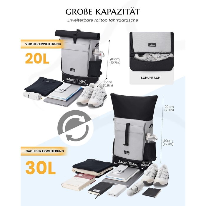 Fahrradtasche 2-in-1: Rucksack & Gepäckträgertasche, Grau - Bis zu 35.0% reduziert!