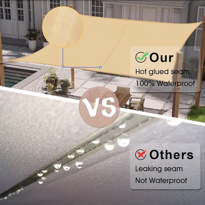 Sonnensegel Rechteckig 5x6m Sandfarben - Wasserabweisend, UV-Schutz, bis zu 35% Rabatt