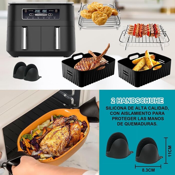 Wiederverwendbare Silikonformen für Dual-Zone Heißluftfritteuse, 5er-Pack - Bis zu 35% Rabatt!