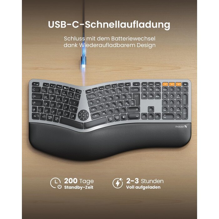 Ergonomische QWERTZ Split Funktastatur mit Handballenauflage - Bis zu 35% reduziert!