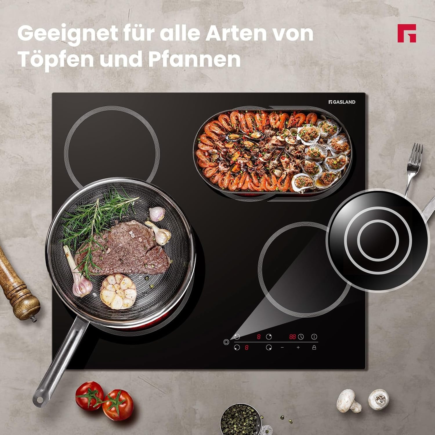 Induktionskochfeld 60cm Schwarz Keramik, 4 Zonen - Bis zu 30% Rabatt