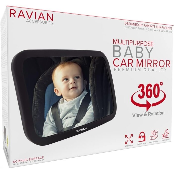 Großer Babyspiegel fürs Auto, bruchsicher & 360° verstellbar - bis zu 35% Rabatt!