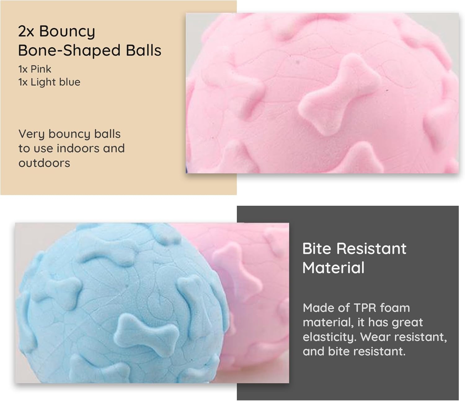 2er-Pack Robuste Tierbälle, 60mm, Rosa/Blau, Knochenmuster - Jetzt bis zu 35% Rabatt!