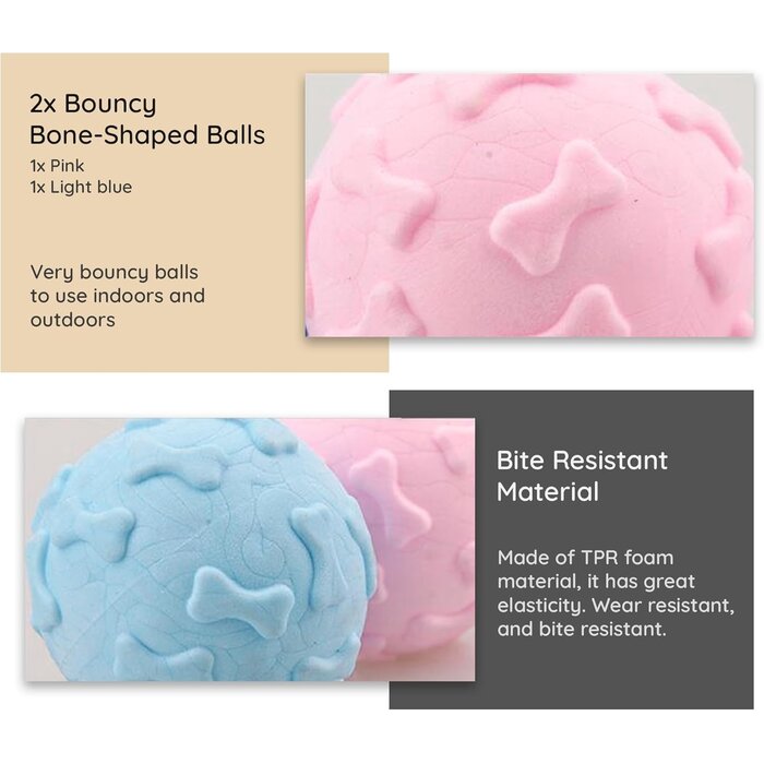 2er-Pack Robuste Tierbälle, 60mm, Rosa/Blau, Knochenmuster - Jetzt bis zu 35% Rabatt!
