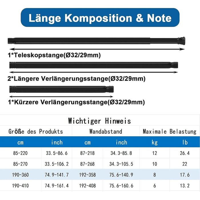 Teleskop Gardinenstange - Bis zu 35% Rabatt! Extra lang, bohrfrei, 190-360 cm