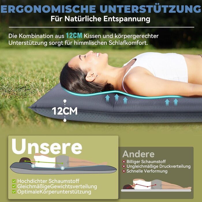 Komfortable Doppel-Campingmatratze, 8cm dick, selbstaufblasbar | Bis zu 35% Rabatt sichern!