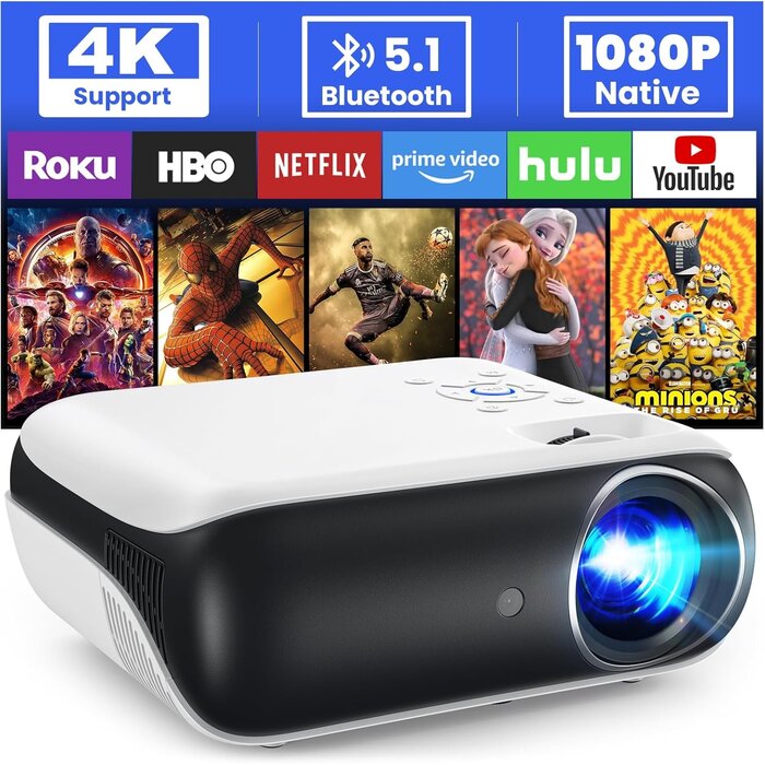 Tragbarer Full HD 4K Heimkino Beamer m. Bluetooth - bis zu 35% Rabatt sichern!