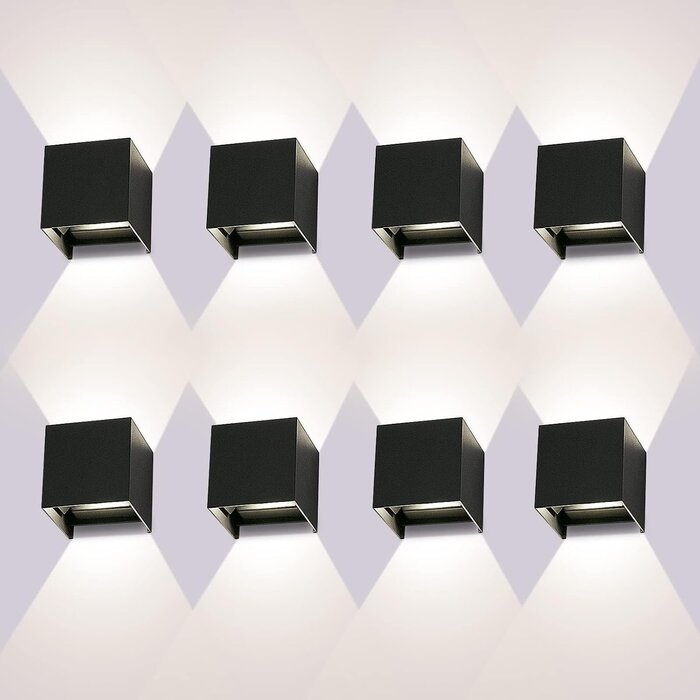 8er-Set LED Wandleuchten, IP65, Schwarz, 12W - Jetzt bis zu 35% günstiger!