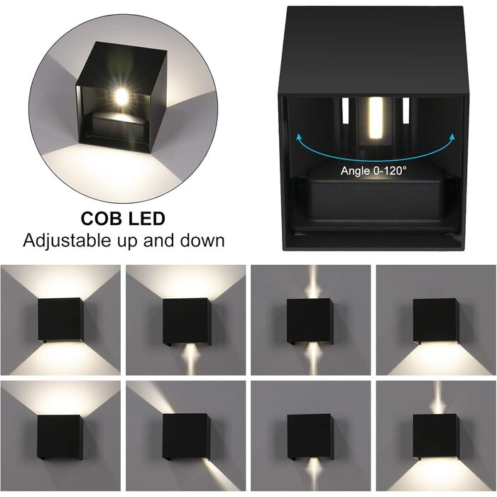 8er-Set LED Wandleuchten, IP65, Schwarz, 12W - Jetzt bis zu 35% günstiger!