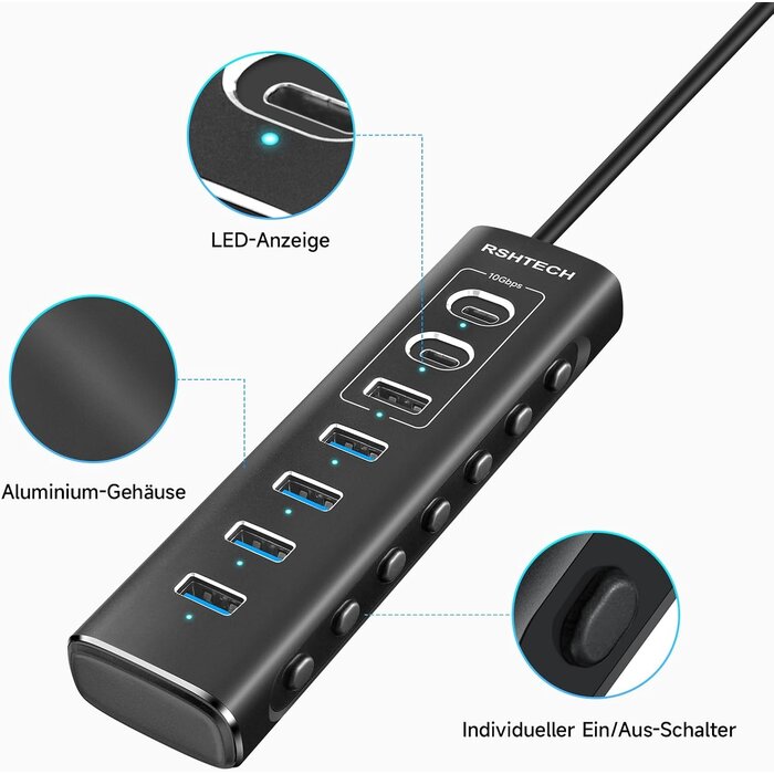 High-Speed 7-Port USB-C Hub mit Netzteil - Jetzt bis zu 35% Rabatt sichern!