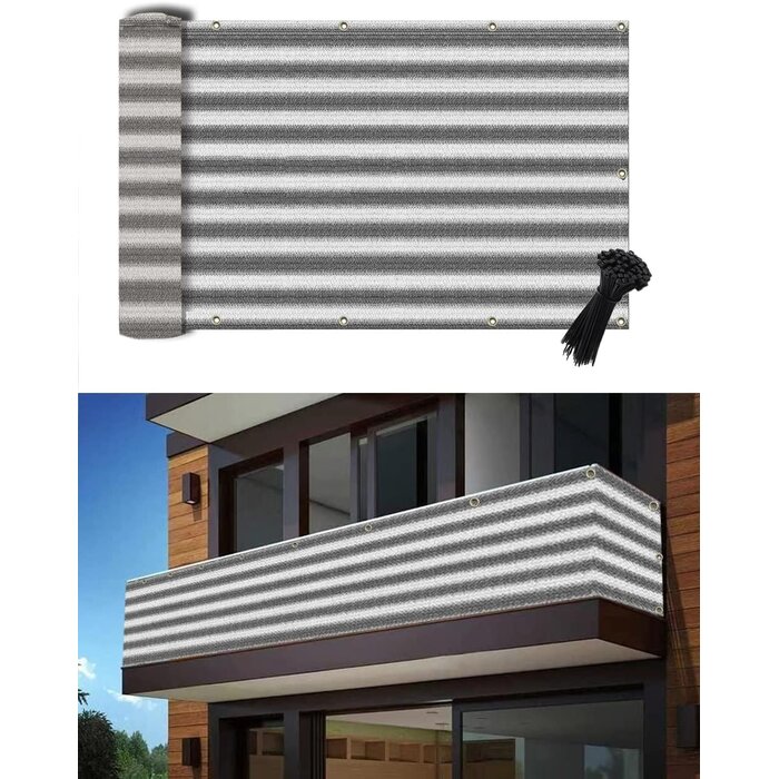 Balkonsichtschutz Grau/Weiß 90x500 cm - UV- & Windschutz, bis zu 35% günstiger!