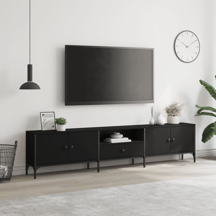 TV-Lowboard Schwarz mit Schublade (200 cm) - Jetzt bis zu 35% sparen!