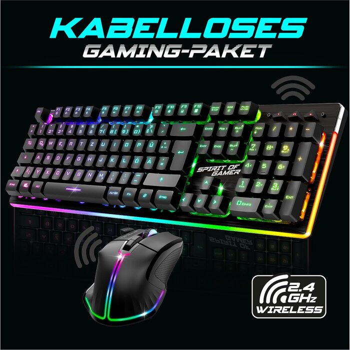 Kabelloses Gaming-Set: Tastatur & Maus, QWERTZ, RGB, bis zu 35% Rabatt