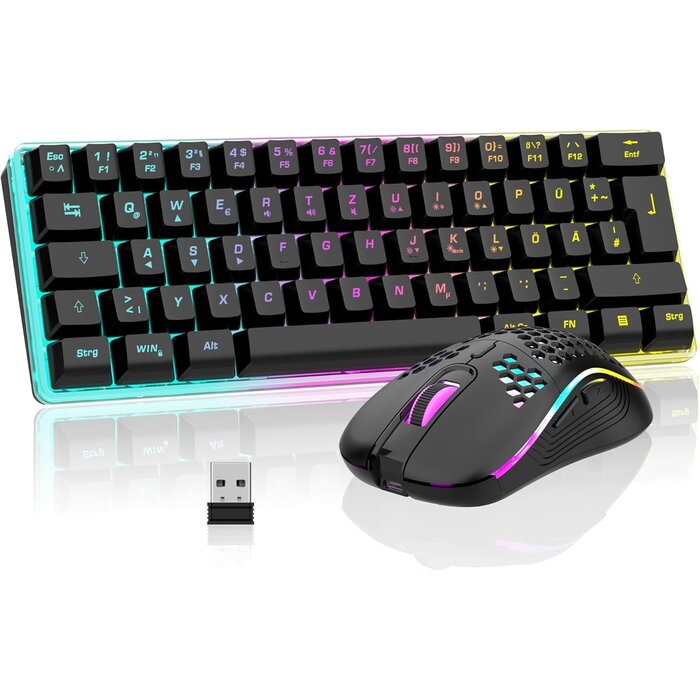 Kabelloses 60% Gaming-Tastatur & Maus Set - QWERTZ - Bis zu 35% Rabatt