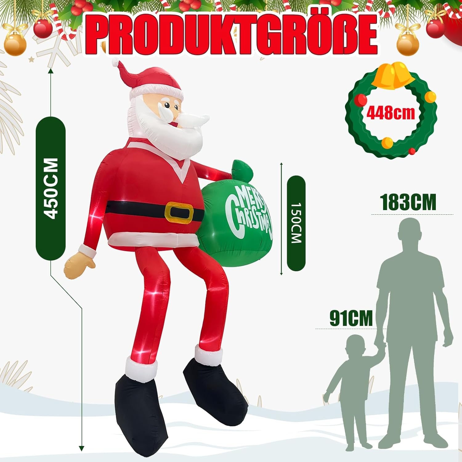 XXL Aufblasbarer Weihnachtsmann 450 cm mit LED - jetzt bis zu 35% sparen
