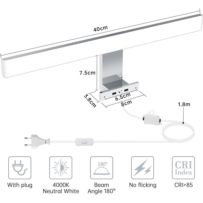 LED-Spiegelleuchte 40 cm, 10W neutralweiß, IP44 - Outlet bis zu 35% Rabatt
