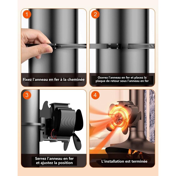 Magnetischer Kaminventilator 4-Blatt, schwarz, bis zu 35 % reduziert