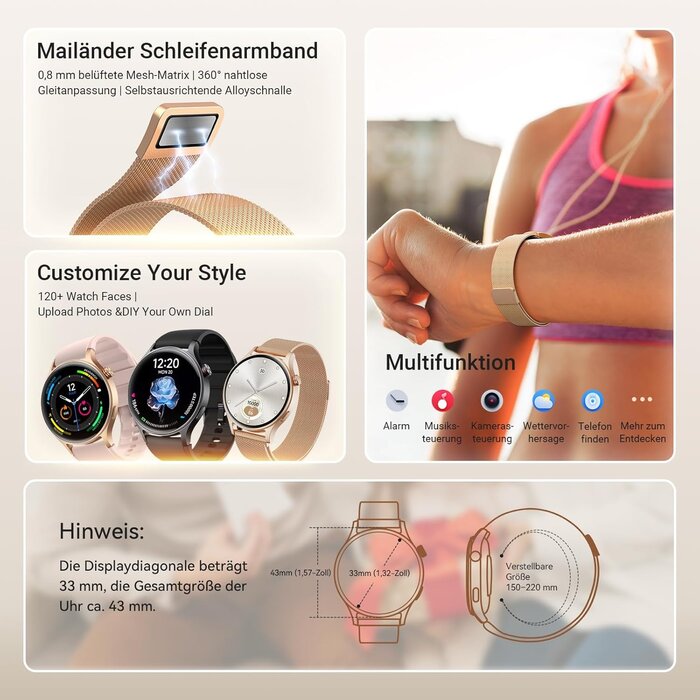 Elegante AMOLED Smartwatch in Gold - Bis zu 35% Rabatt im Outlet