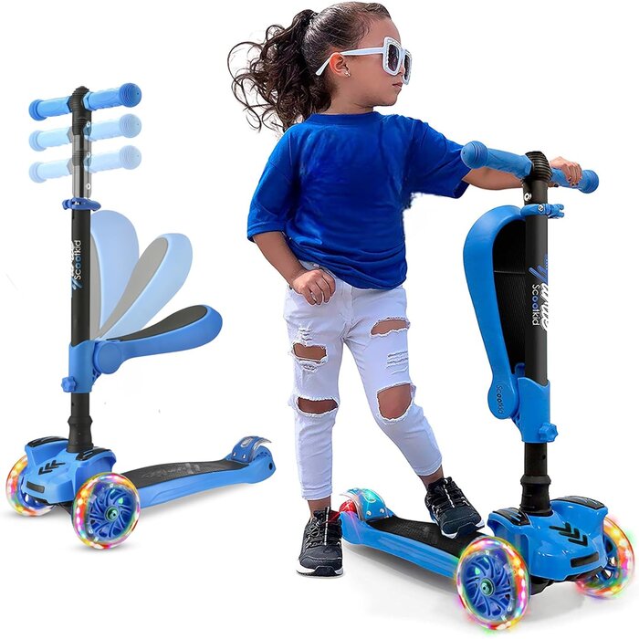 3-Rad-Kinderroller mit LED-Rädern & Sitz - Faltbar - bis zu 35% Rabatt