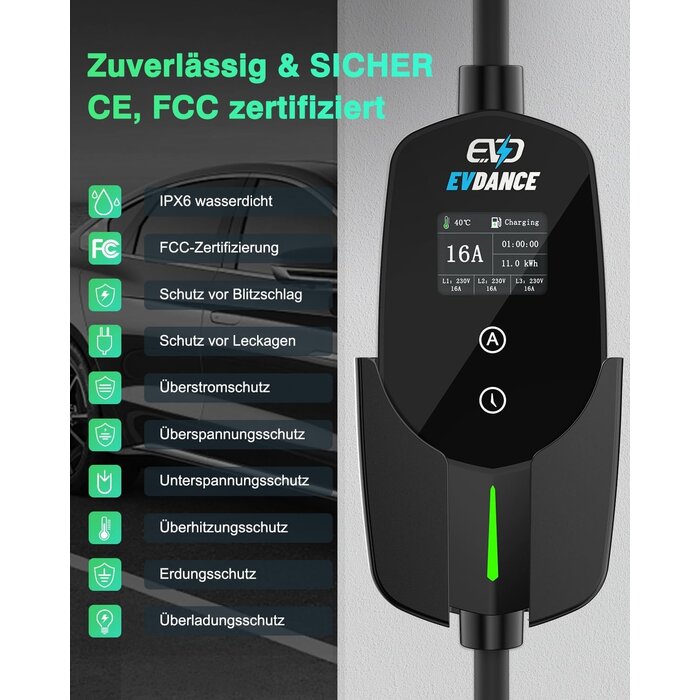 Mobile Wallbox 11 kW Typ 2 Ladegerät, 3-phasig, 7,8m - bis zu 35% Rabatt