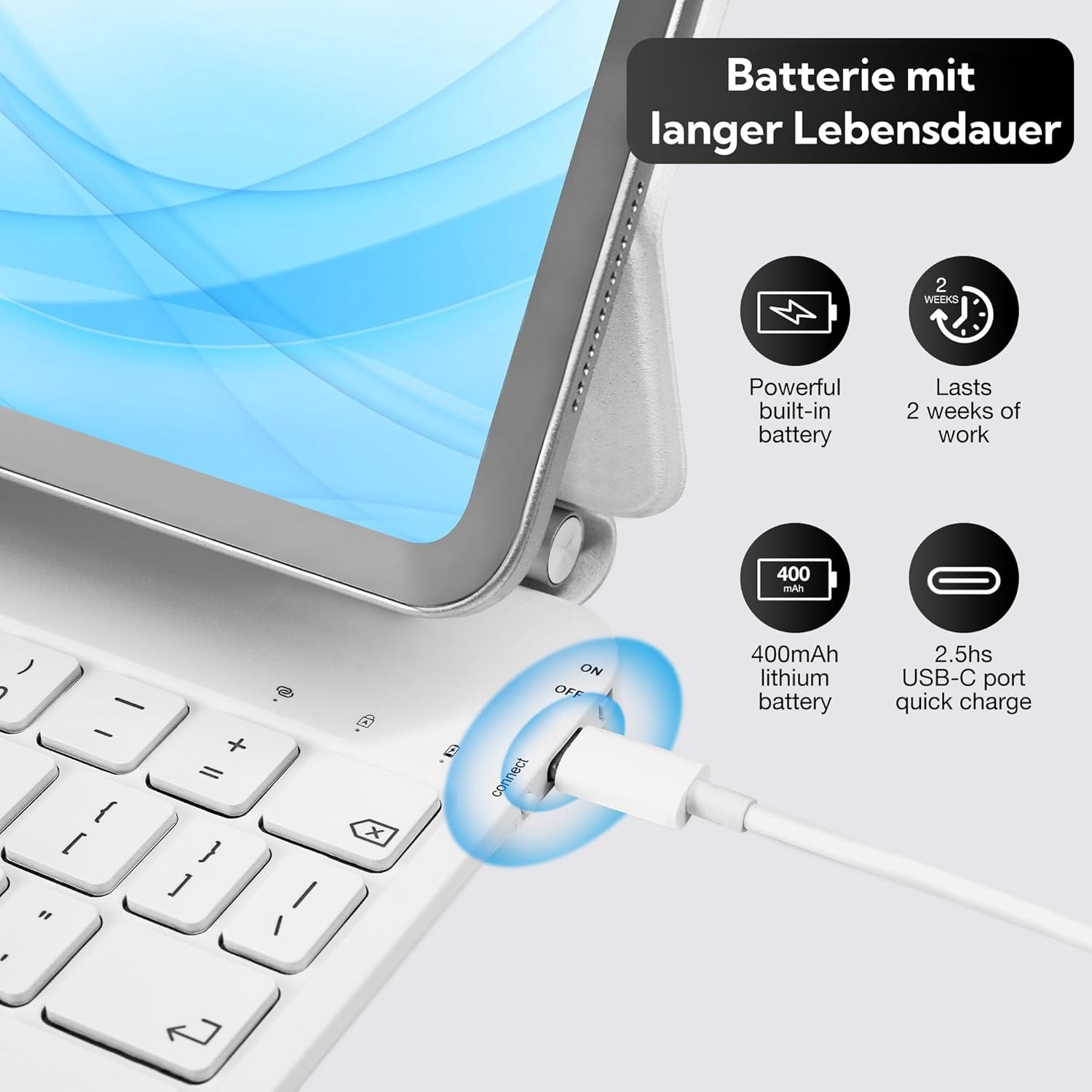 Magnetische iPad Tastaturhülle (10./11. Gen) QWERTZ - Weiß, bis zu 35% Rabatt