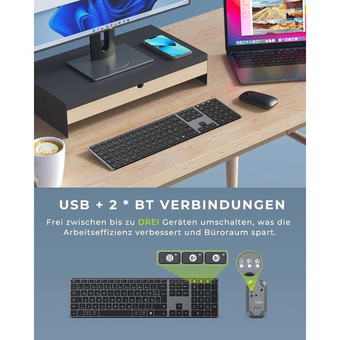 Kabelloses QWERTZ-Tastatur & Maus Set - Ultraflach & Wiederaufladbar, bis zu 35%