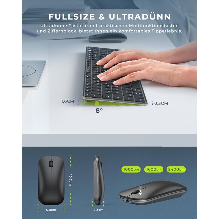 Kabelloses QWERTZ-Tastatur & Maus Set - Ultraflach & Wiederaufladbar, bis zu 35%